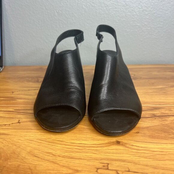 Eileen Fisher Leather Slingback Sandals Size 8 Open Toe Italian‎ Black Slip On - Picture 3 of 10
